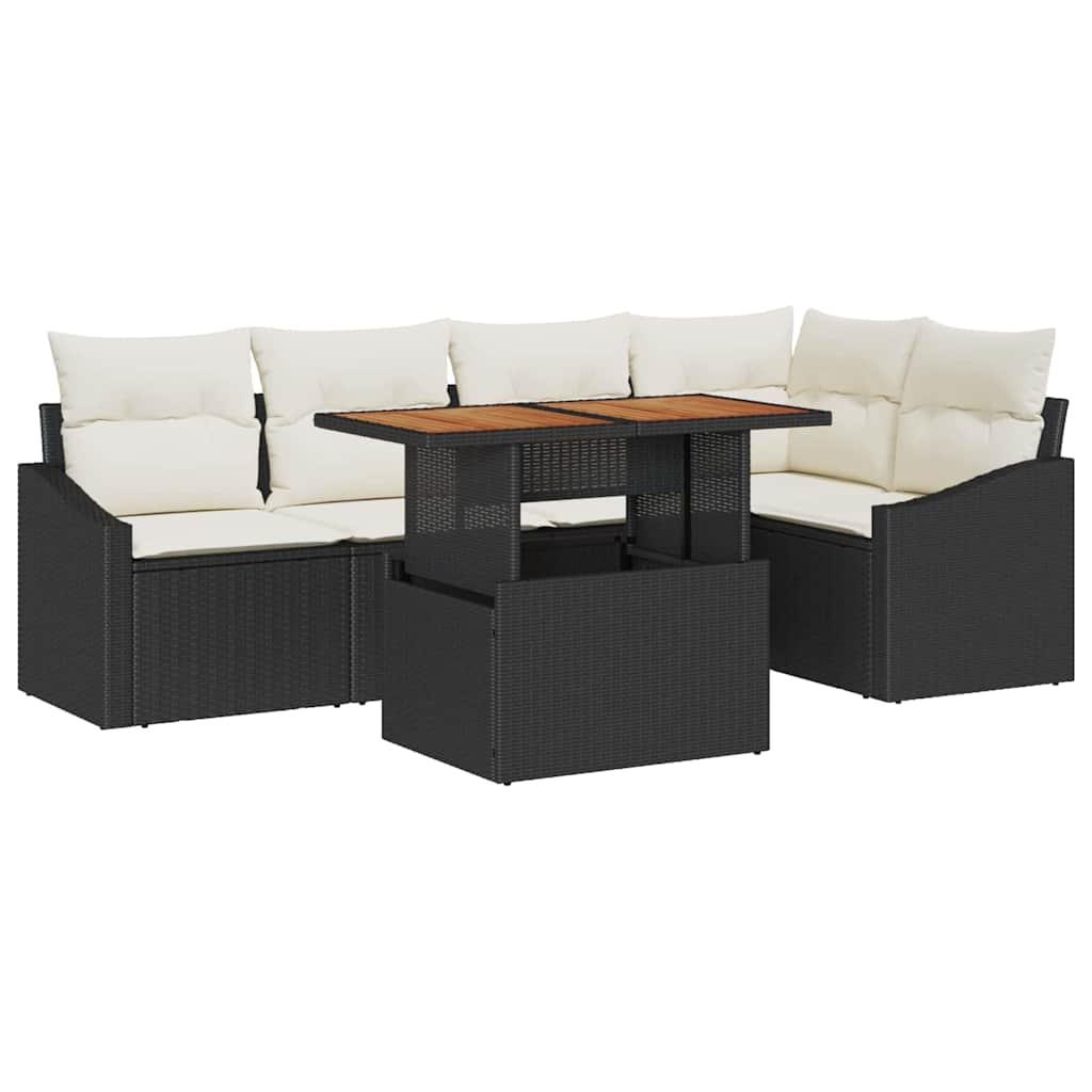Havesofa Sæt med opbevaring 6 pcs Sort Poly rattan