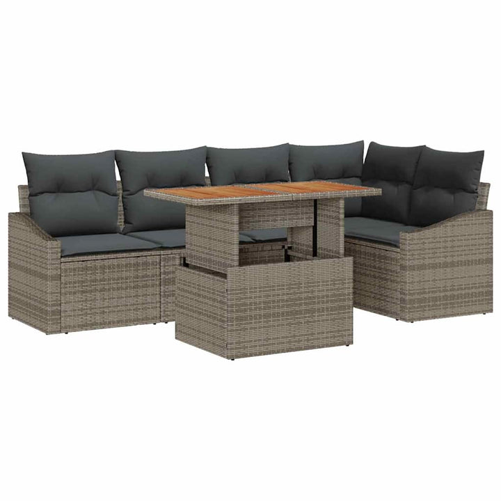 Havesofa Sæt med opbevaring 6 pcs Grå Poly rattan