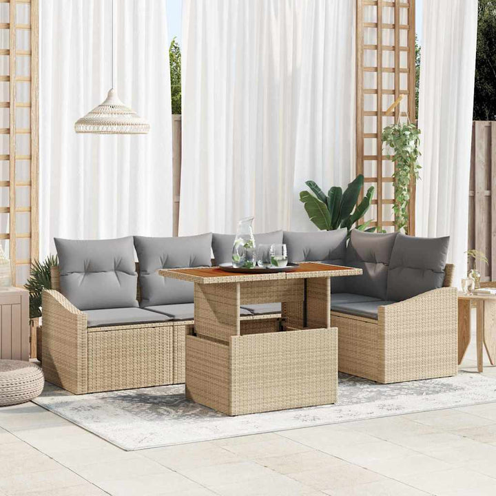 Havesofa Sæt med opbevaring 6 pcs Beige Poly rattan