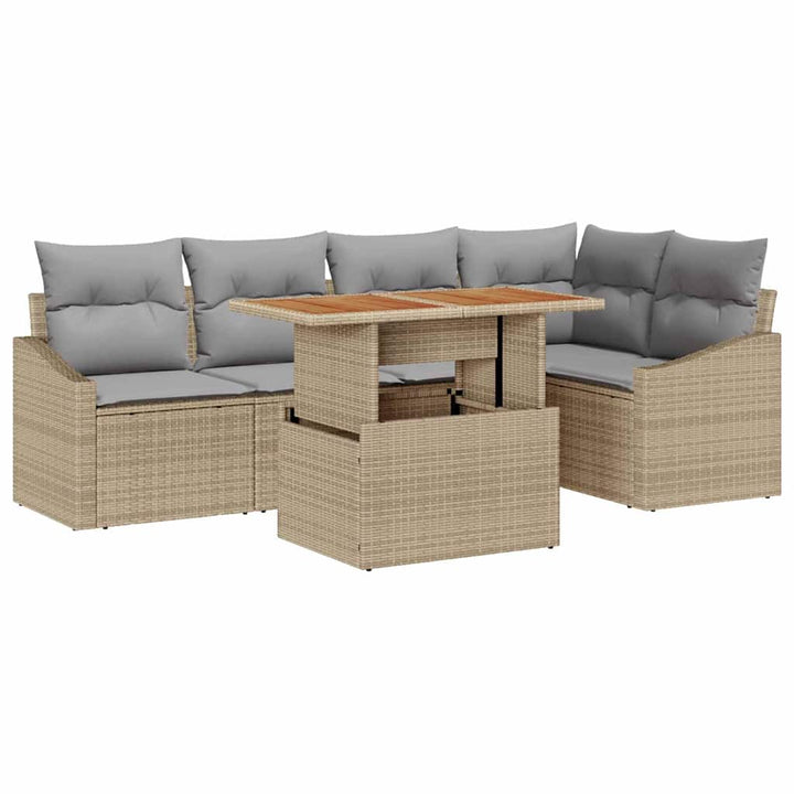 Havesofa Sæt med opbevaring 6 pcs Beige Poly rattan