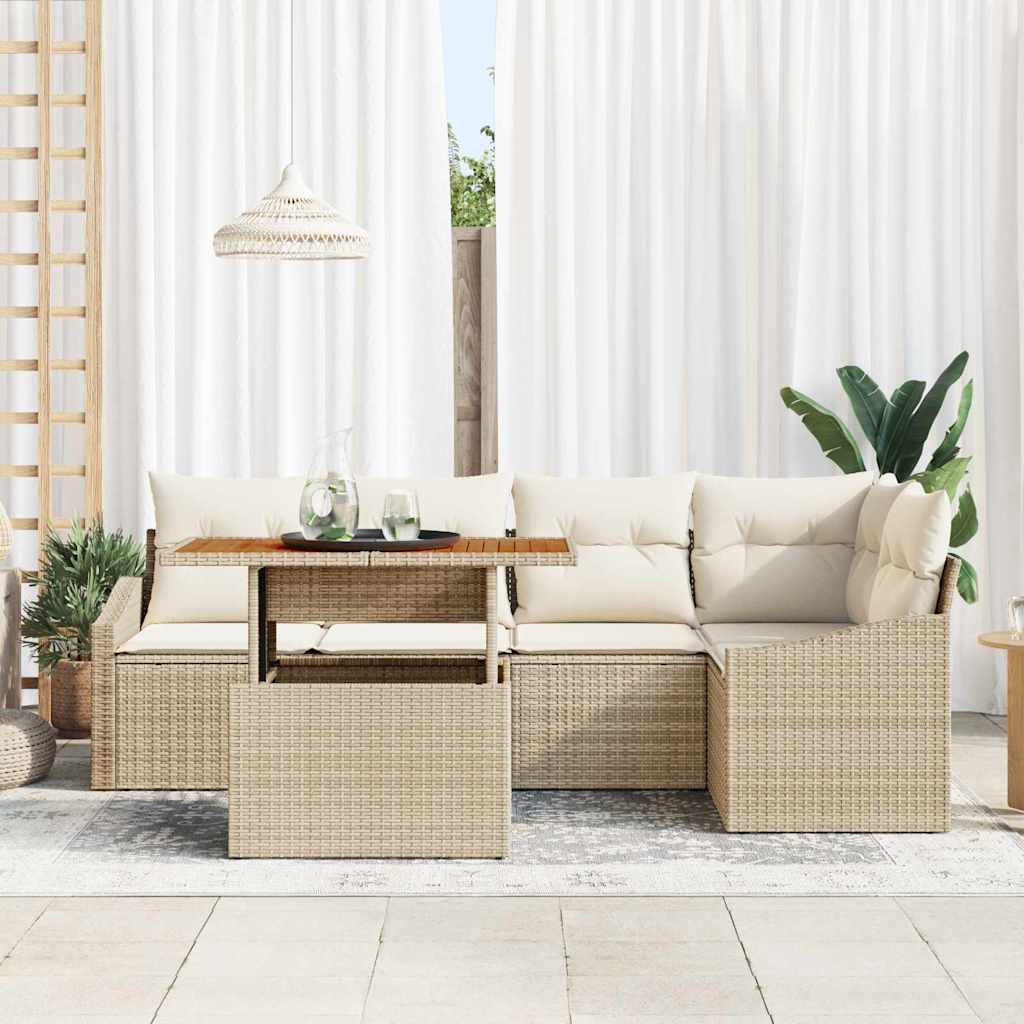 Havesofa Sæt med opbevaring 6 pcs Beige Poly rattan