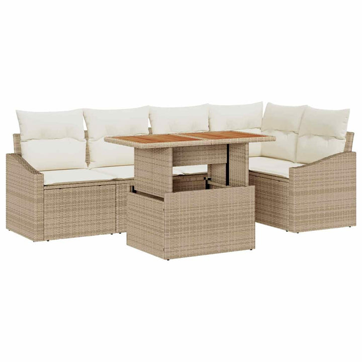 Havesofa Sæt med opbevaring 6 pcs Beige Poly rattan