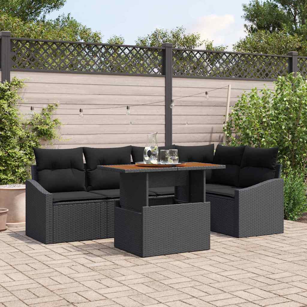 Havesofa Sæt med opbevaring 6 pcs Sort Poly rattan