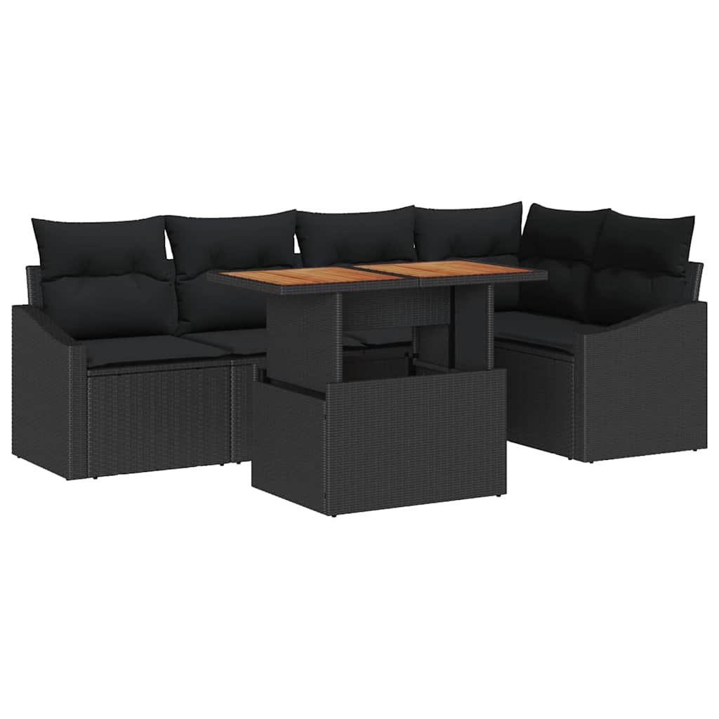 Havesofa Sæt med opbevaring 6 pcs Sort Poly rattan