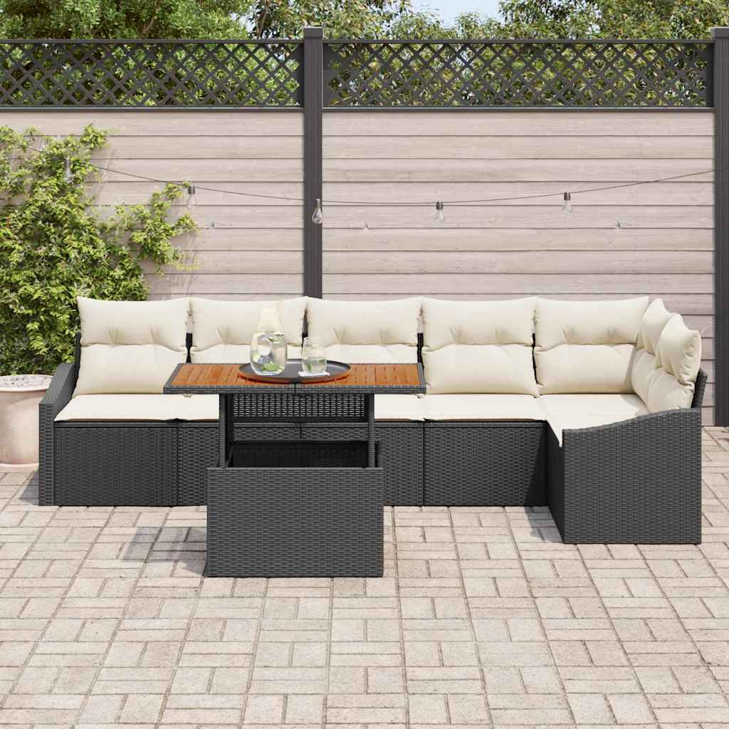 Havesofa Sæt med opbevaring 7 pcs Sort Poly rattan