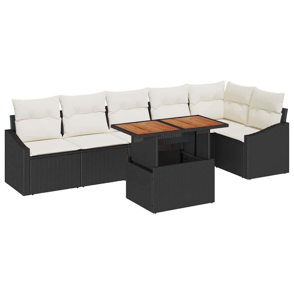 Havesofa Sæt med opbevaring 7 pcs Sort Poly rattan
