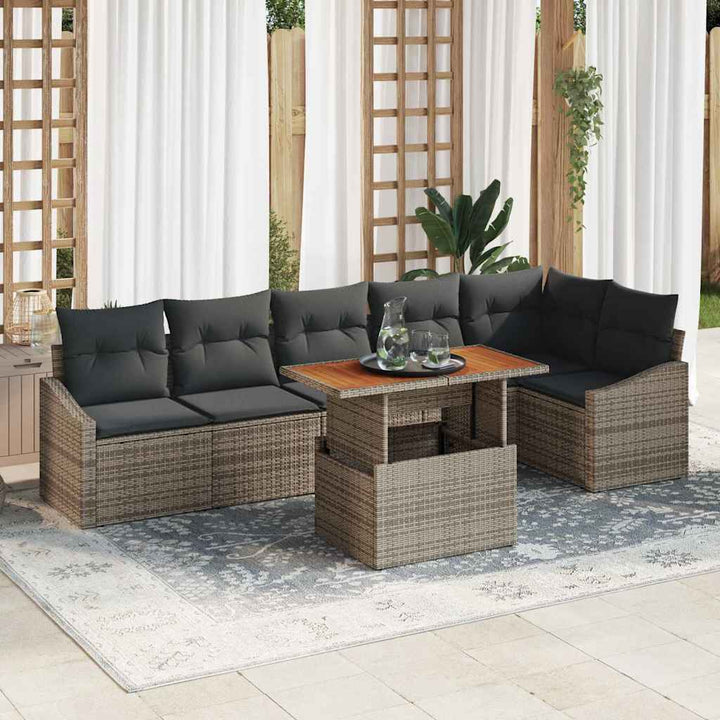 Havesofa Sæt med opbevaring 7 pcs Grå Poly rattan