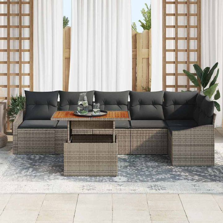 Havesofa Sæt med opbevaring 7 pcs Grå Poly rattan
