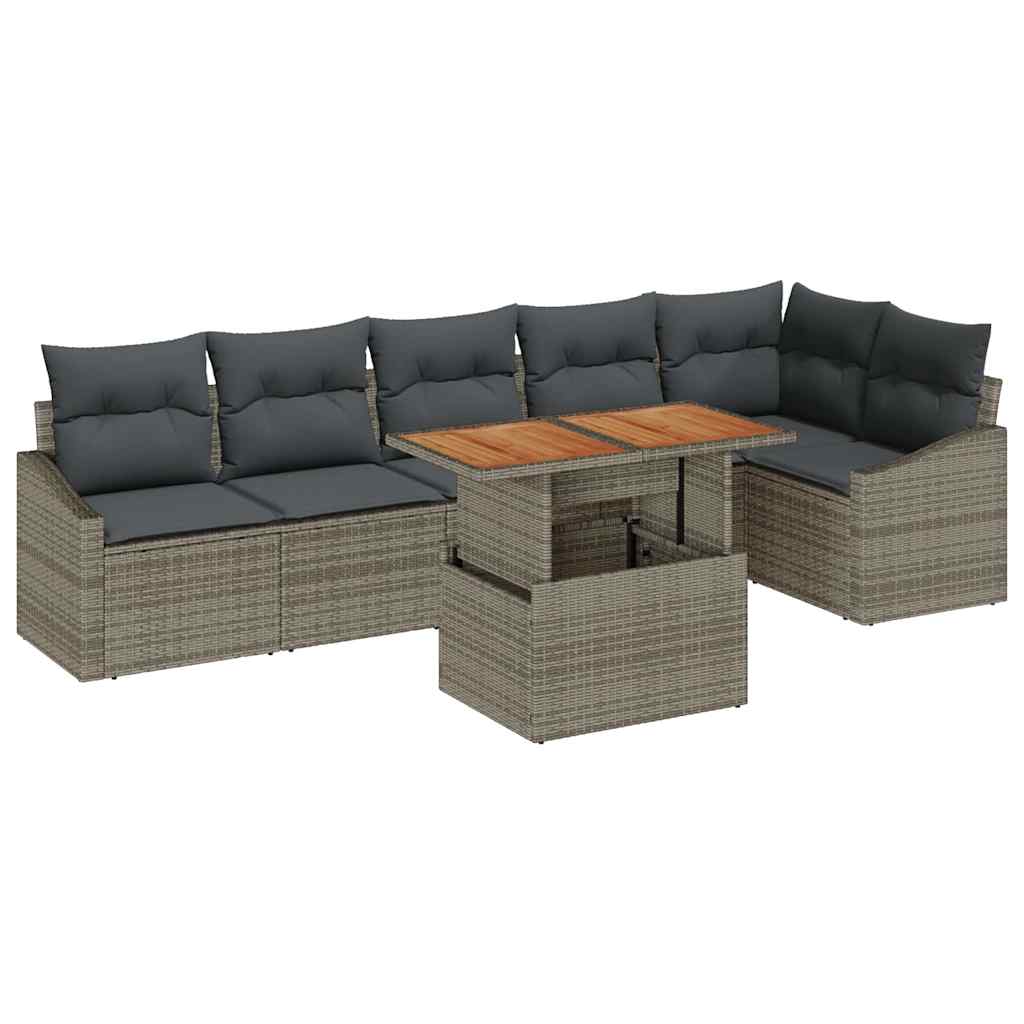 Havesofa Sæt med opbevaring 7 pcs Grå Poly rattan