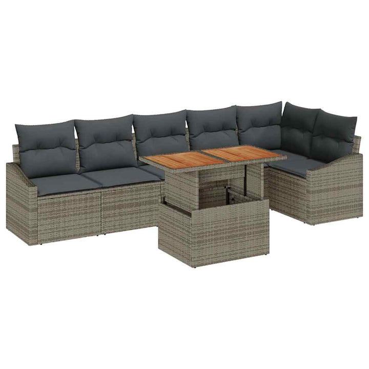 Havesofa Sæt med opbevaring 7 pcs Grå Poly rattan
