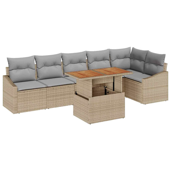 Havesofa Sæt med opbevaring 7 pcs Beige Poly rattan