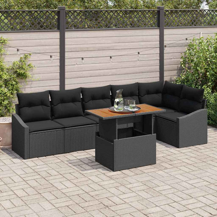Havesofa Sæt med opbevaring 7 pcs Sort Poly rattan