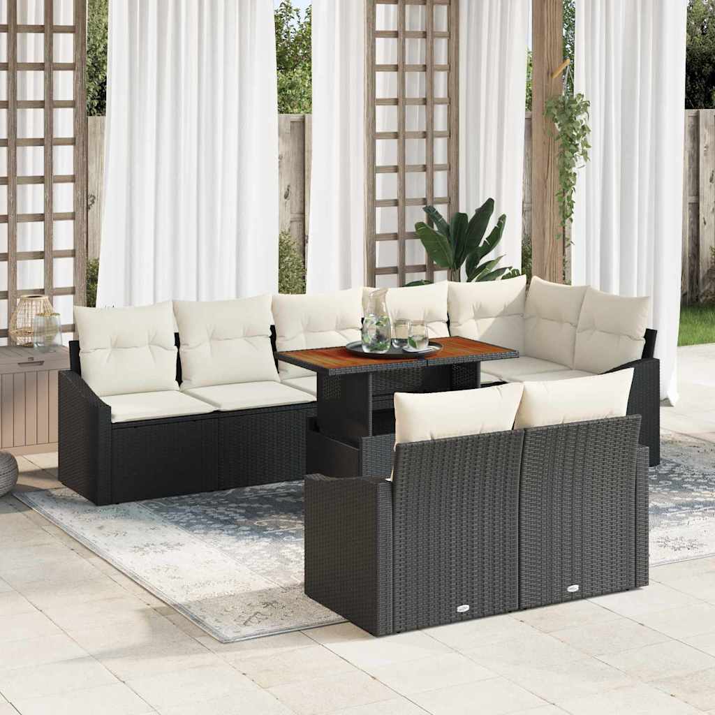 Havesofa Sæt med opbevaring 9 pcs Sort Poly rattan