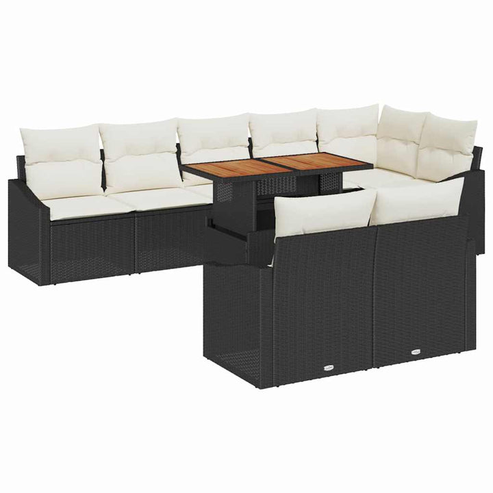 Havesofa Sæt med opbevaring 9 pcs Sort Poly rattan