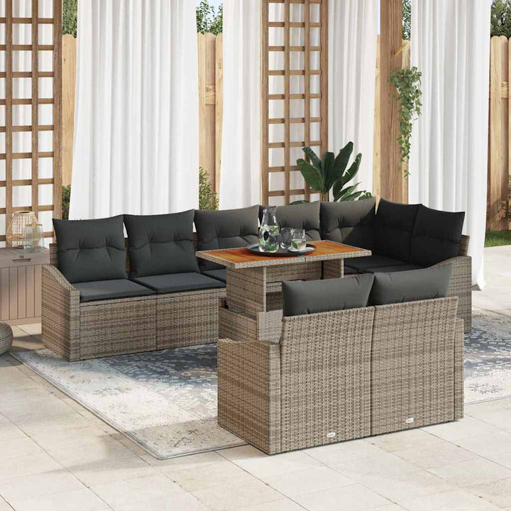 Havesofa Sæt med opbevaring 9 pcs Grå Poly rattan