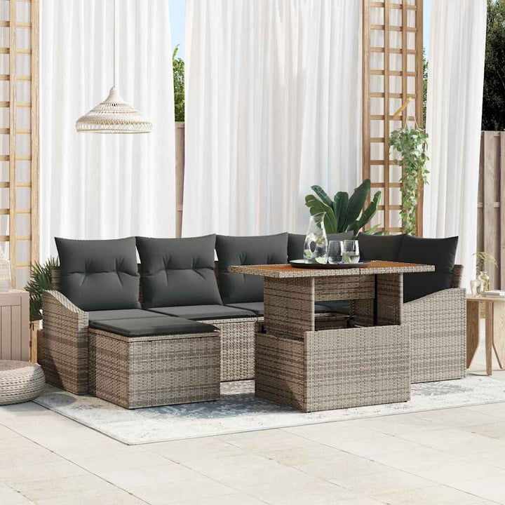 Havesofa Sæt med opbevaring 7 pcs Grå Poly rattan