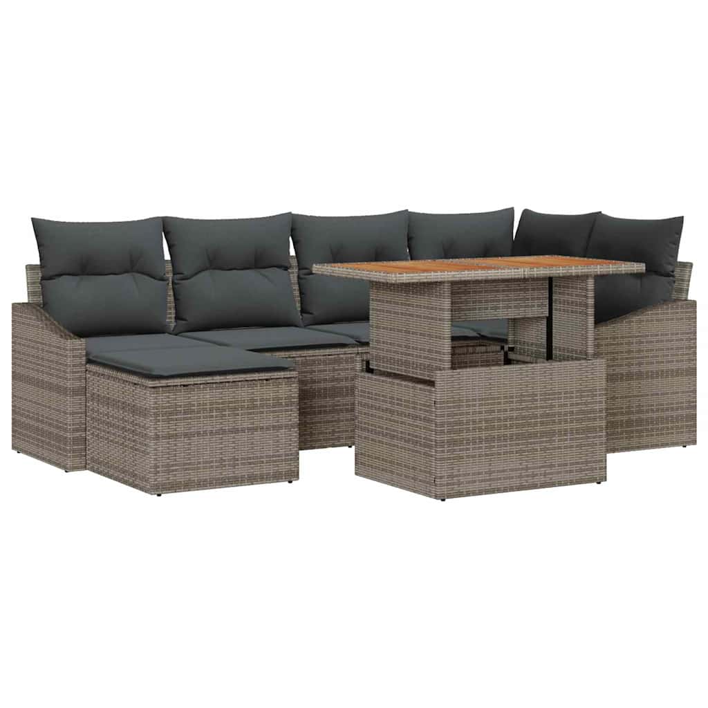 Havesofa Sæt med opbevaring 7 pcs Grå Poly rattan