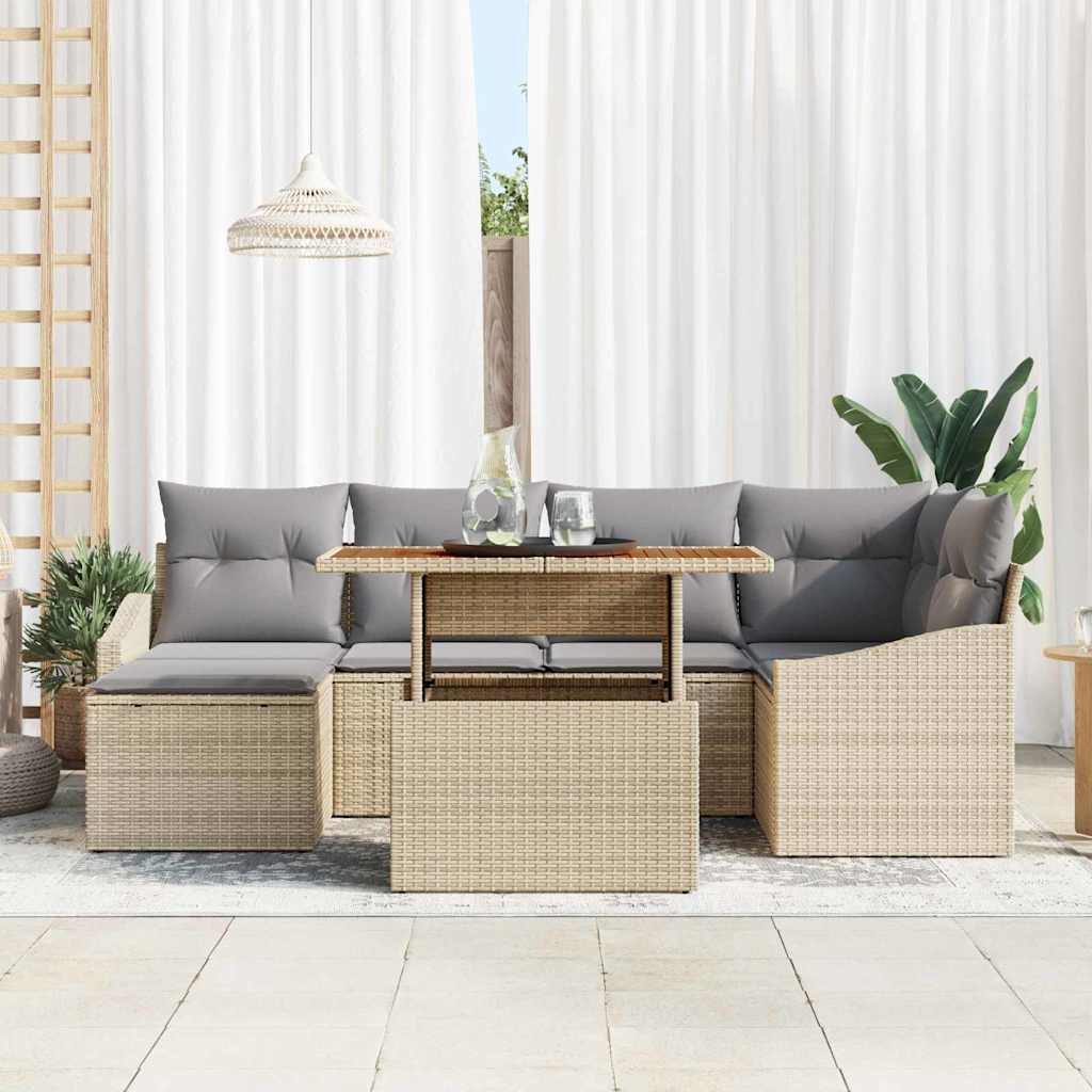 Havesofa Sæt med opbevaring 7 pcs Beige Poly rattan