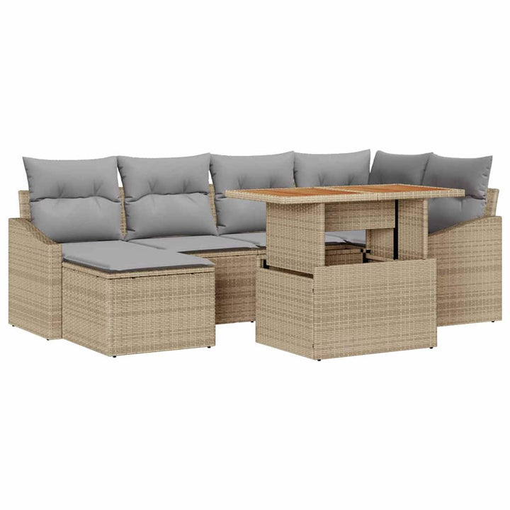 Havesofa Sæt med opbevaring 7 pcs Beige Poly rattan