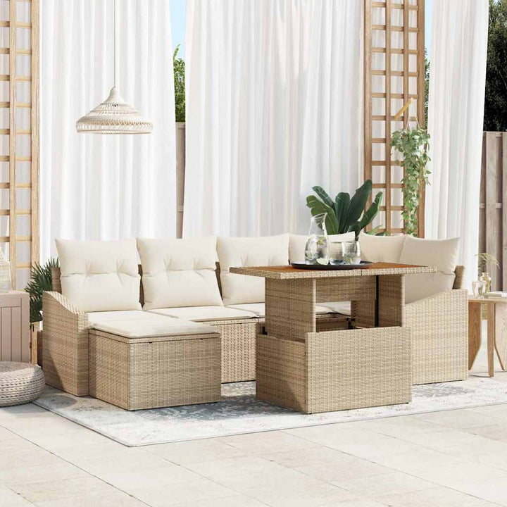 Havesofa Sæt med opbevaring 7 pcs Beige Poly rattan