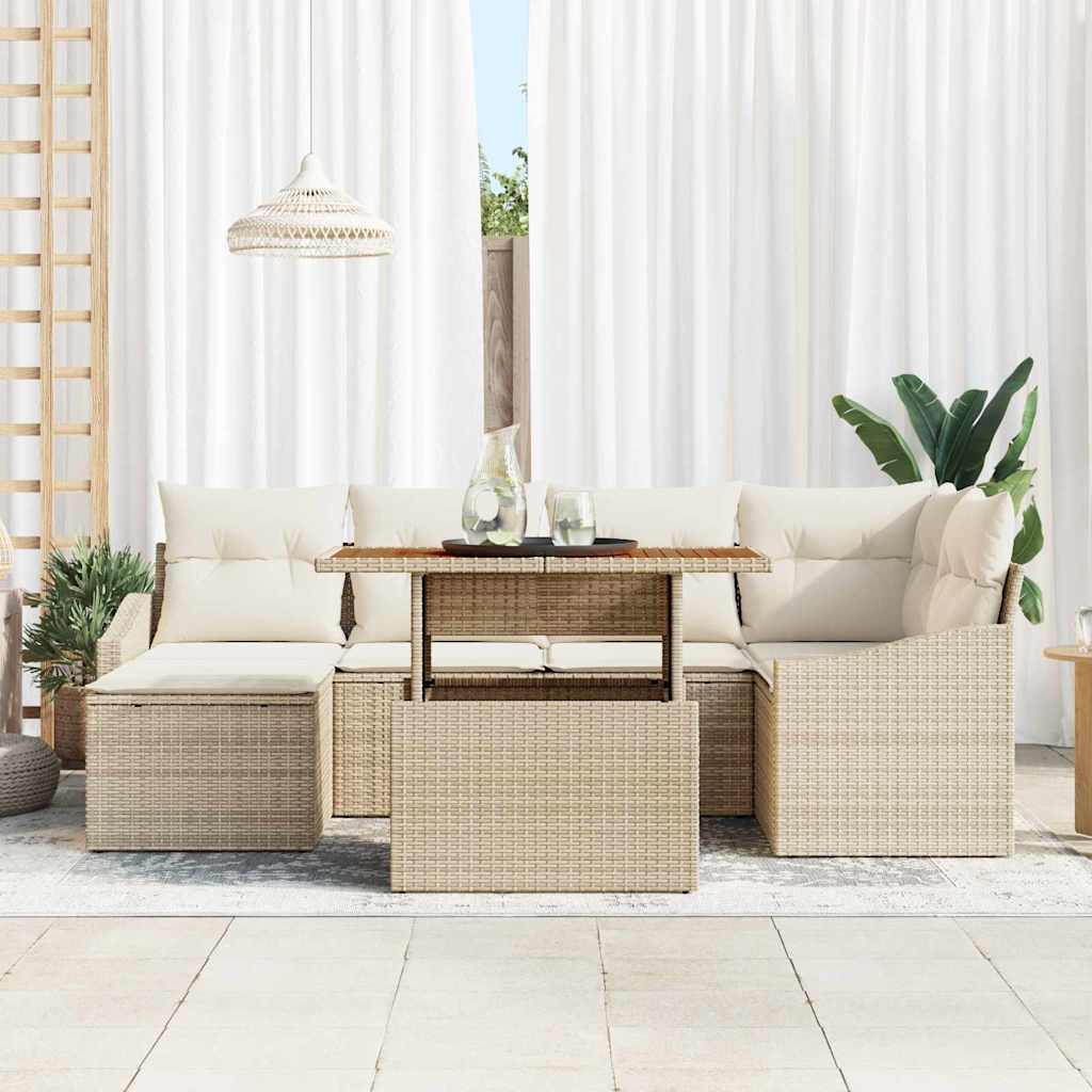 Havesofa Sæt med opbevaring 7 pcs Beige Poly rattan