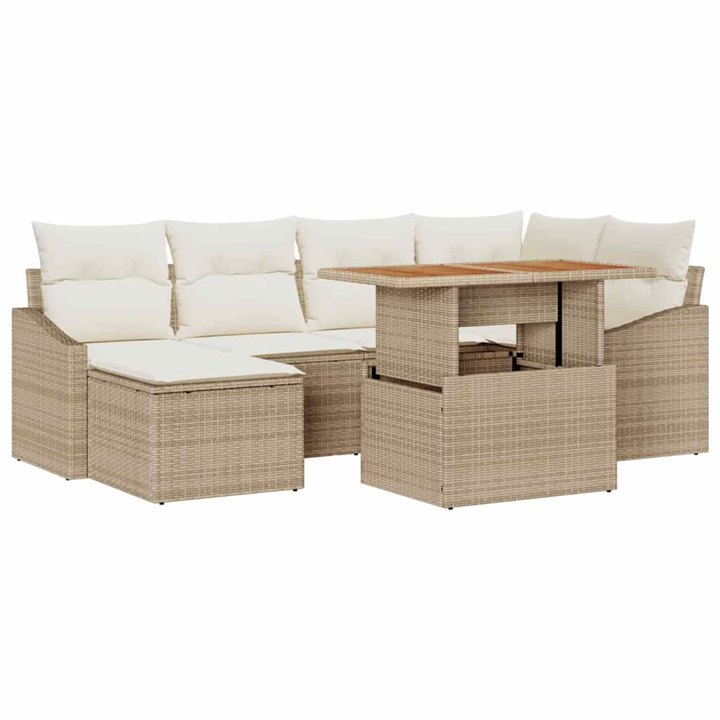 Havesofa Sæt med opbevaring 7 pcs Beige Poly rattan