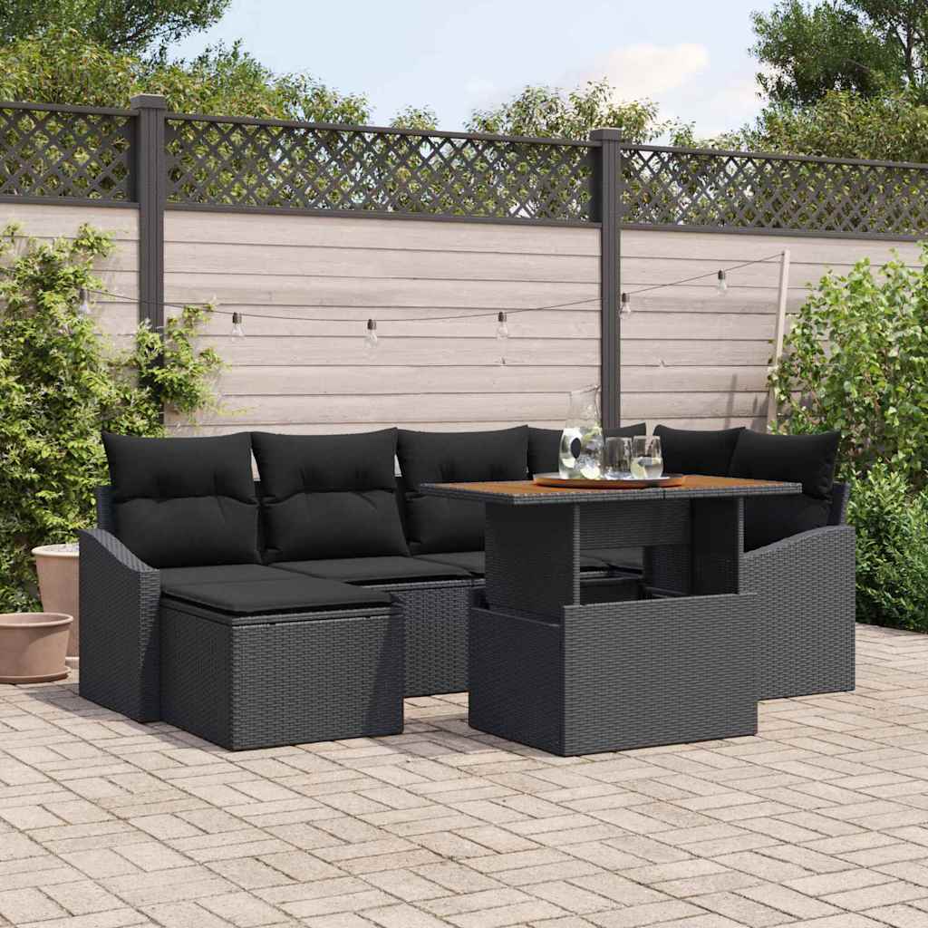 Havesofa Sæt med opbevaring 7 pcs Sort Poly rattan