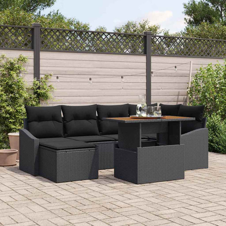 Havesofa Sæt med opbevaring 7 pcs Sort Poly rattan