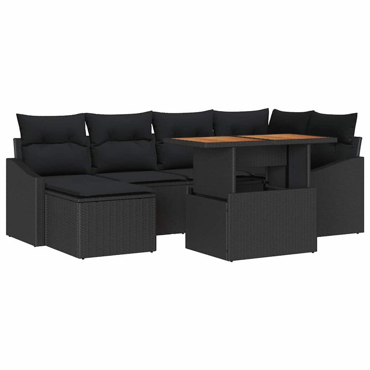 Havesofa Sæt med opbevaring 7 pcs Sort Poly rattan