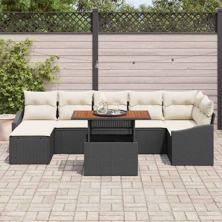 Havesofa Sæt med opbevaring 8 pcs Sort Poly rattan