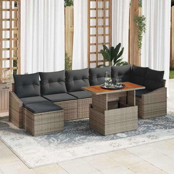 Havesofa Sæt med opbevaring 8 pcs Grå Poly rattan