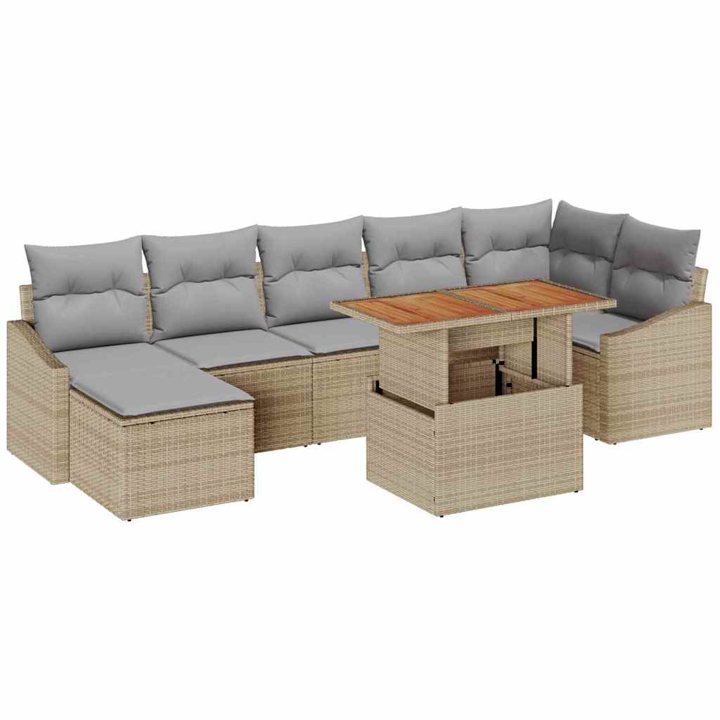 Havesofa Sæt 8 stk. Beige Poly rattan