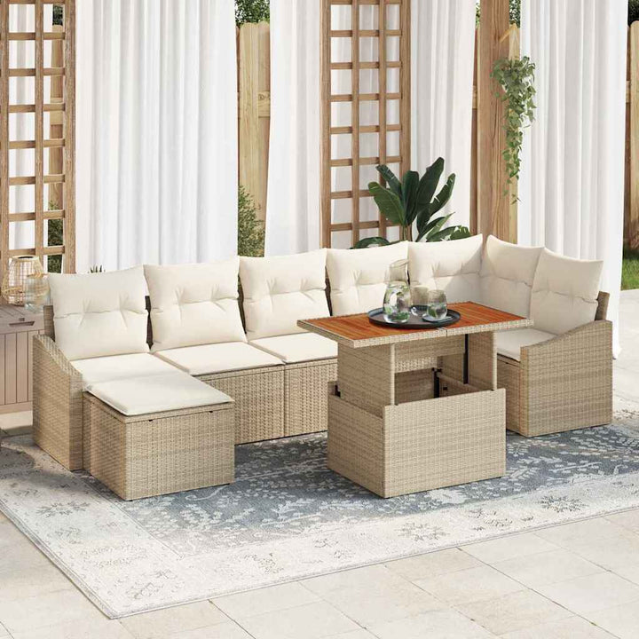 Havesofa Sæt med opbevaring 8 pcs Beige Poly rattan