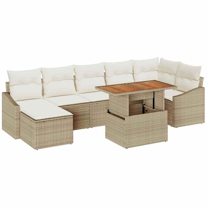 Havesofa Sæt med opbevaring 8 pcs Beige Poly rattan