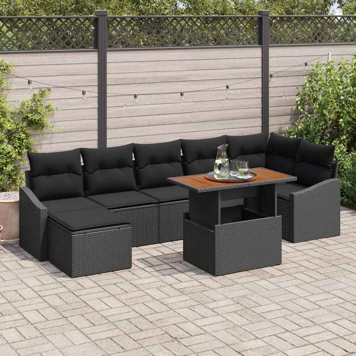 Havesofa Sæt med opbevaring 8 pcs Sort Poly rattan