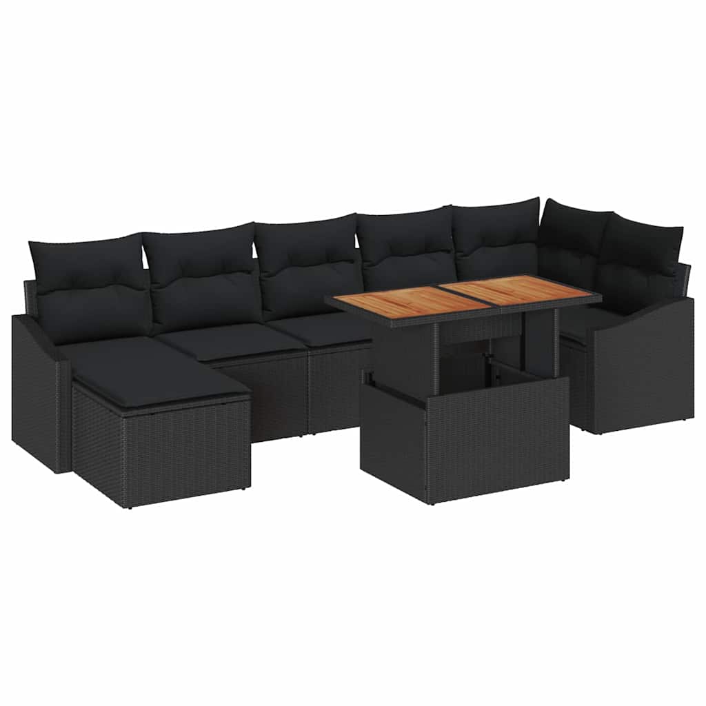 Havesofa Sæt med opbevaring 8 pcs Sort Poly rattan