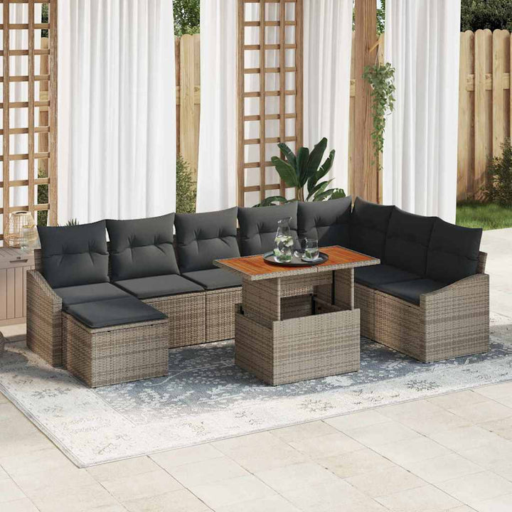 Havesofa Sæt med opbevaring 9 pcs Grå Poly rattan