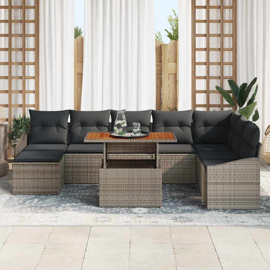 Havesofa Sæt med opbevaring 9 pcs Grå Poly rattan