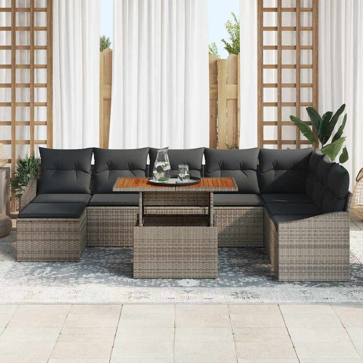 Havesofa Sæt med opbevaring 9 pcs Grå Poly rattan