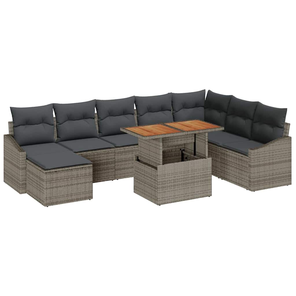 Havesofa Sæt med opbevaring 9 pcs Grå Poly rattan
