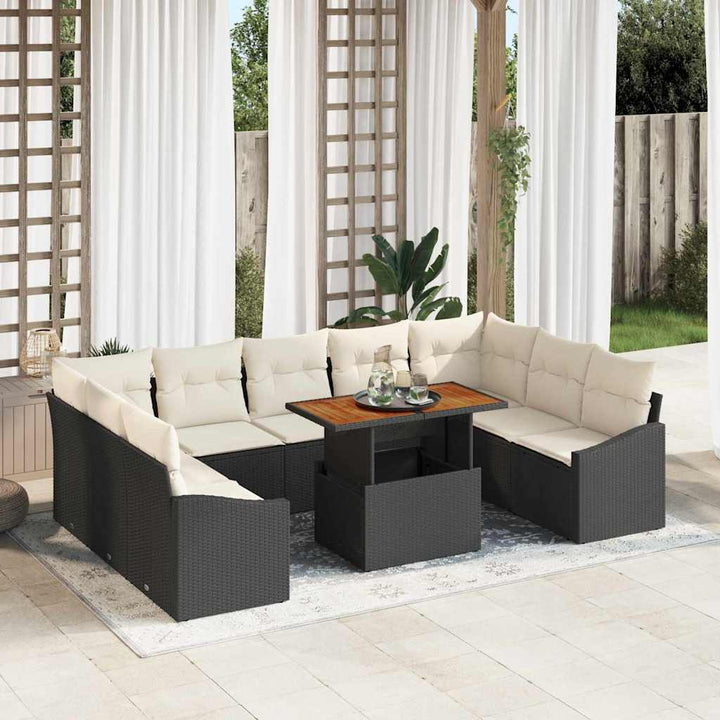 Havesofa Sæt med opbevaring 10 pcs Sort Poly rattan