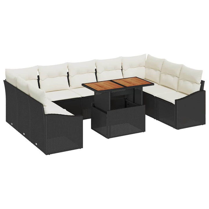 Havesofa Sæt med opbevaring 10 pcs Sort Poly rattan