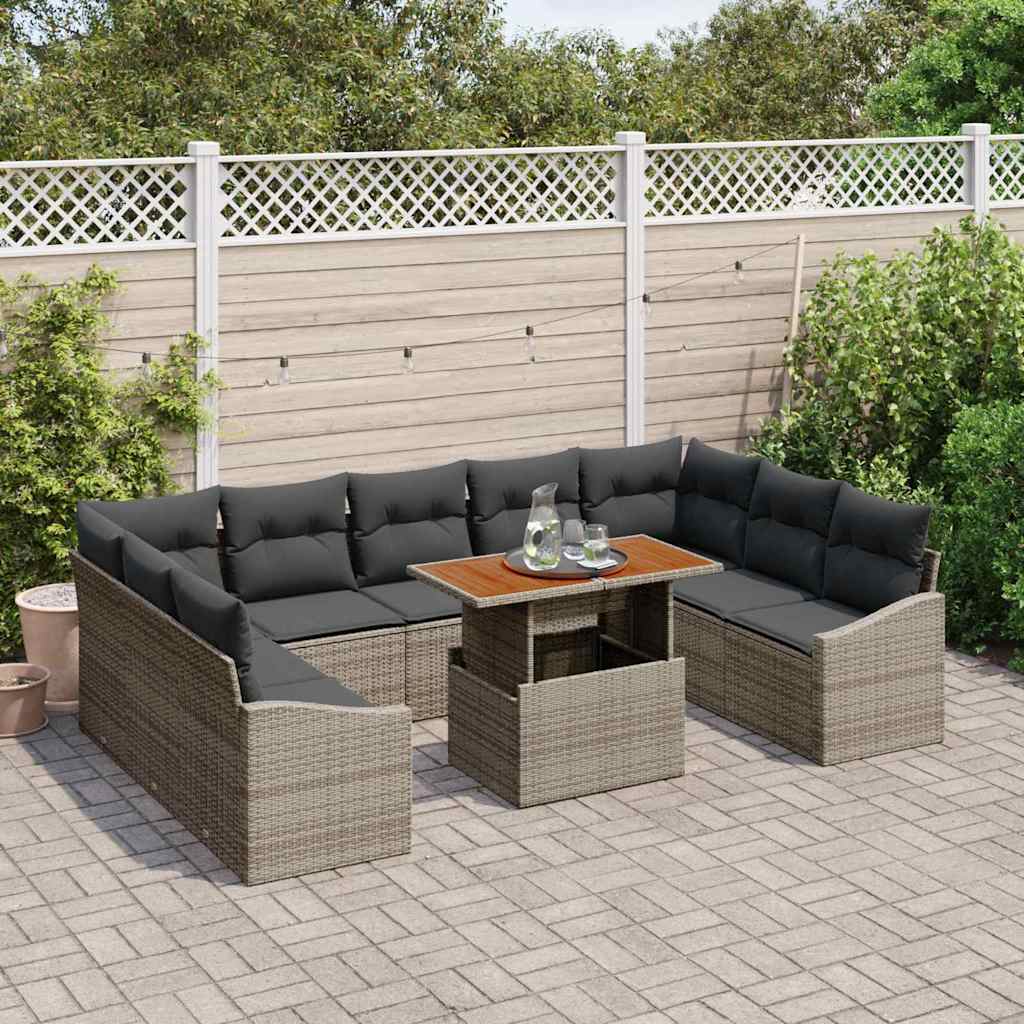 Havesofa Sæt med opbevaring 10 pcs Grå Poly rattan