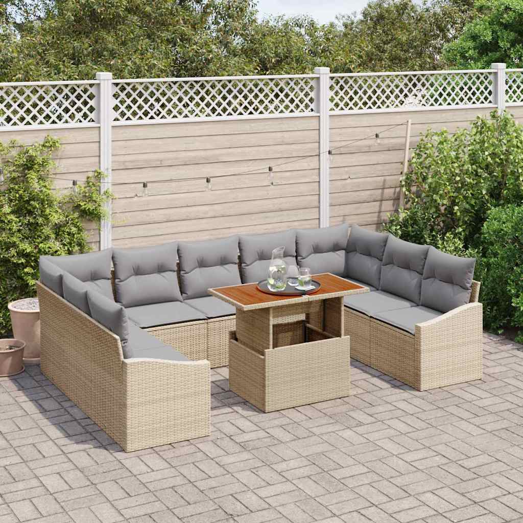Havesofa Sæt med opbevaring 10 pcs Beige Poly rattan