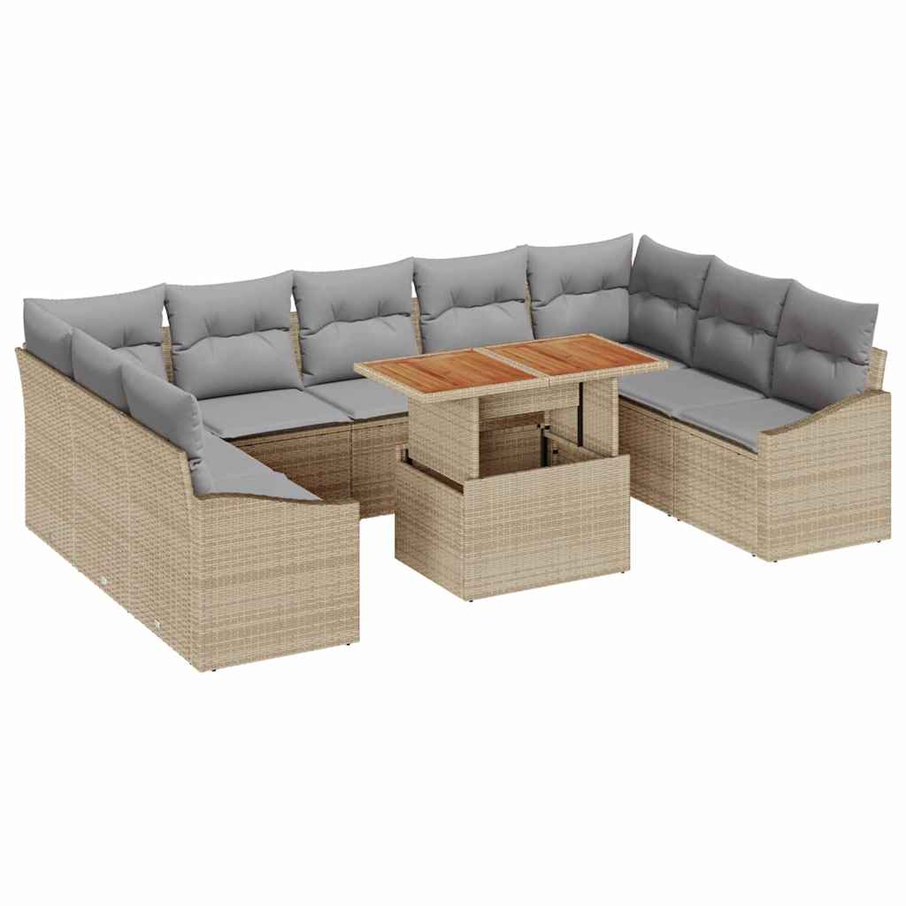 Havesofa Sæt med opbevaring 10 pcs Beige Poly rattan