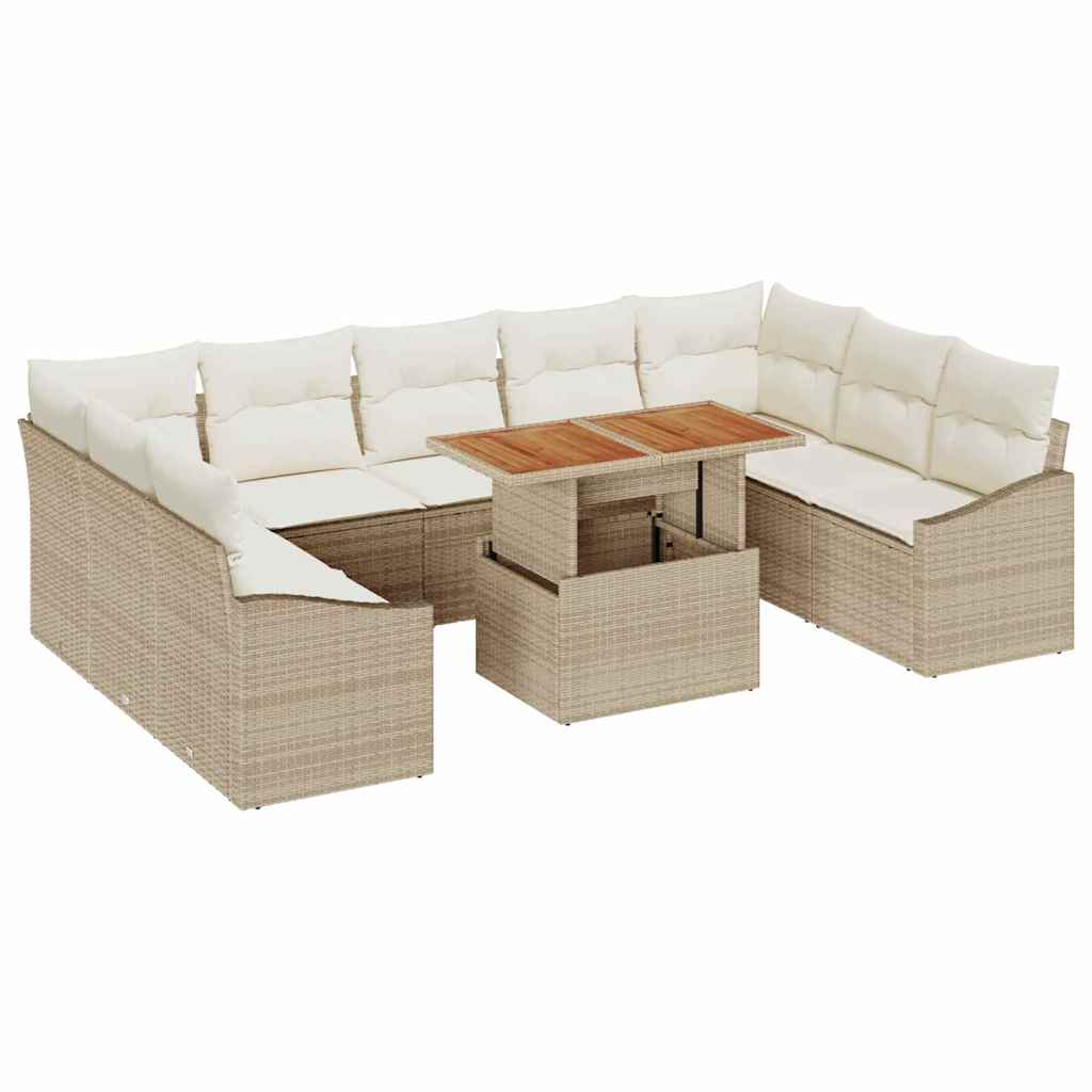 Havesofa Sæt 10 stk. Beige Poly rattan