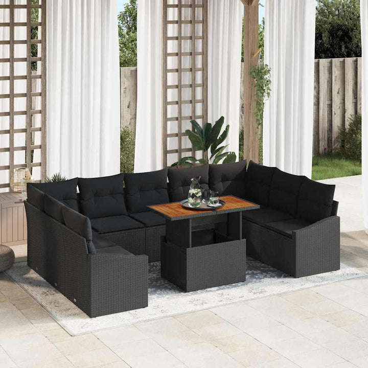 Havesofa Sæt med opbevaring 10 pcs Sort Poly rattan