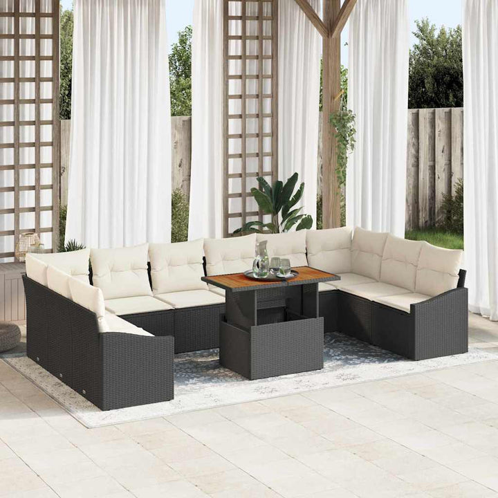 Havesofa Sæt med opbevaring 11 pcs Sort Poly rattan