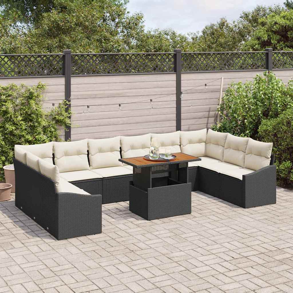 Havesofa Sæt med opbevaring 11 pcs Sort Poly rattan