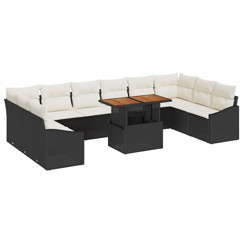 Havesofa Sæt med opbevaring 11 pcs Sort Poly rattan
